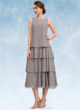 Genesis A-Line Scoop Neck Tea-Length Chiffon Mother of the Bride Dress With Cascading Ruffles STK126P0014603