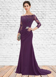 Emilie Trumpet/Mermaid Off-the-Shoulder Sweep Train Chiffon Lace Mother of the Bride Dress With Beading Sequins STK126P0014604