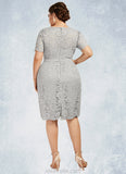 Mira Sheath/Column Scoop Neck Knee-Length Chiffon Lace Mother of the Bride Dress With Beading STK126P0014605