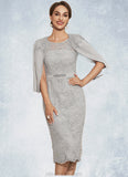 Mira Sheath/Column Scoop Neck Knee-Length Chiffon Lace Mother of the Bride Dress With Beading STK126P0014605