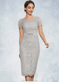 Mira Sheath/Column Scoop Neck Knee-Length Chiffon Lace Mother of the Bride Dress With Beading STK126P0014605