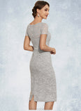 Mira Sheath/Column Scoop Neck Knee-Length Chiffon Lace Mother of the Bride Dress With Beading STK126P0014605