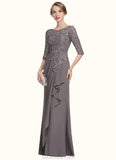 Amaya A-Line Scoop Neck Floor-Length Chiffon Lace Mother of the Bride Dress With Cascading Ruffles STK126P0014608