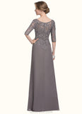 Amaya A-Line Scoop Neck Floor-Length Chiffon Lace Mother of the Bride Dress With Cascading Ruffles STK126P0014608