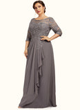 Amaya A-Line Scoop Neck Floor-Length Chiffon Lace Mother of the Bride Dress With Cascading Ruffles STK126P0014608