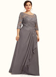 Amaya A-Line Scoop Neck Floor-Length Chiffon Lace Mother of the Bride Dress With Cascading Ruffles STK126P0014608