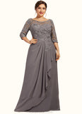 Amaya A-Line Scoop Neck Floor-Length Chiffon Lace Mother of the Bride Dress With Cascading Ruffles STK126P0014608