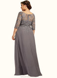 Amaya A-Line Scoop Neck Floor-Length Chiffon Lace Mother of the Bride Dress With Cascading Ruffles STK126P0014608