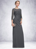 Sophie Sheath/Column Scoop Neck Floor-Length Chiffon Lace Mother of the Bride Dress With Ruffle STK126P0014611