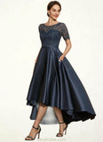 Carly A-Line Scoop Neck Asymmetrical Satin Lace Mother of the Bride Dress With Pockets STK126P0014613