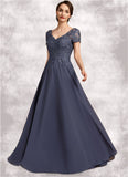 Quinn A-line V-Neck Floor-Length Chiffon Lace Mother of the Bride Dress With Beading Sequins STK126P0014614