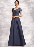 Quinn A-line V-Neck Floor-Length Chiffon Lace Mother of the Bride Dress With Beading Sequins STK126P0014614