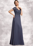 Quinn A-line V-Neck Floor-Length Chiffon Lace Mother of the Bride Dress With Beading Sequins STK126P0014614