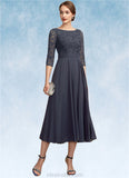 Alaina A-Line Scoop Neck Tea-Length Chiffon Lace Mother of the Bride Dress With Sequins STK126P0014621