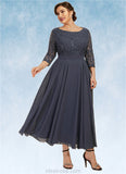 Alaina A-Line Scoop Neck Tea-Length Chiffon Lace Mother of the Bride Dress With Sequins STK126P0014621