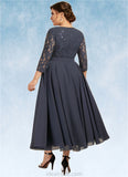 Alaina A-Line Scoop Neck Tea-Length Chiffon Lace Mother of the Bride Dress With Sequins STK126P0014621