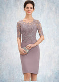 Ella Sheath/Column Scoop Neck Knee-Length Chiffon Lace Mother of the Bride Dress STK126P0014624