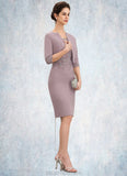 Ella Sheath/Column Scoop Neck Knee-Length Chiffon Lace Mother of the Bride Dress STK126P0014624