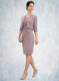 Ella Sheath/Column Scoop Neck Knee-Length Chiffon Lace Mother of the Bride Dress STK126P0014624