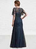 Elliana Trumpet/Mermaid Scoop Neck Floor-Length Tulle Lace Mother of the Bride Dress With Sequins STK126P0014625