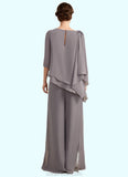 Zoe Jumpsuit/Pantsuit Scoop Neck Floor-Length Chiffon Mother of the Bride Dress With Beading STK126P0014630