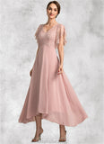 Piper A-line V-Neck Ankle-Length Chiffon Lace Mother of the Bride Dress STK126P0014636