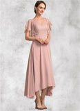 Piper A-line V-Neck Ankle-Length Chiffon Lace Mother of the Bride Dress STK126P0014636