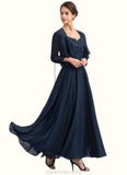 Leah A-line V-Neck Ankle-Length Chiffon Lace Mother of the Bride Dress With Sequins STK126P0014637