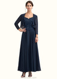 Leah A-line V-Neck Ankle-Length Chiffon Lace Mother of the Bride Dress With Sequins STK126P0014637