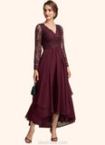 Aryana A-line V-Neck Asymmetrical Chiffon Lace Mother of the Bride Dress STK126P0014640