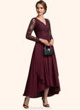 Aryana A-line V-Neck Asymmetrical Chiffon Lace Mother of the Bride Dress STK126P0014640