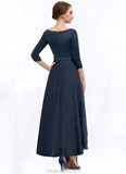 Madeline A-Line V-neck Asymmetrical Satin Mother of the Bride Dress With Beading Sequins Pockets STK126P0014641