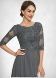 Hilary A-Line Scoop Neck Tea-Length Chiffon Lace Mother of the Bride Dress With Sequins STK126P0014642