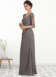 Nicole A-line V-Neck Floor-Length Chiffon Lace Mother of the Bride Dress With Cascading Ruffles STK126P0014645