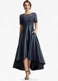 Aria A-Line Scoop Neck Asymmetrical Satin Lace Mother of the Bride Dress STK126P0014647