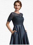 Aria A-Line Scoop Neck Asymmetrical Satin Lace Mother of the Bride Dress STK126P0014647