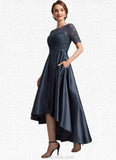 Aria A-Line Scoop Neck Asymmetrical Satin Lace Mother of the Bride Dress STK126P0014647