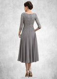 Sienna A-Line Scoop Neck Tea-Length Chiffon Lace Mother of the Bride Dress STK126P0014648