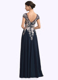 Taryn A-Line V-neck Floor-Length Chiffon Lace Mother of the Bride Dress With Split Front STK126P0014649