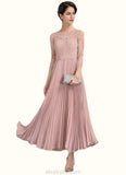 Rachael A-Line Scoop Neck Ankle-Length Chiffon Lace Mother of the Bride Dress With Pleated STK126P0014651