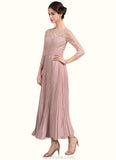 Rachael A-Line Scoop Neck Ankle-Length Chiffon Lace Mother of the Bride Dress With Pleated STK126P0014651