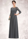 Belen A-Line Scoop Neck Floor-Length Chiffon Lace Mother of the Bride Dress With Ruffle Beading Sequins STK126P0014652