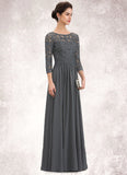 Belen A-Line Scoop Neck Floor-Length Chiffon Lace Mother of the Bride Dress With Ruffle Beading Sequins STK126P0014652