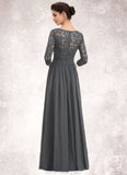 Belen A-Line Scoop Neck Floor-Length Chiffon Lace Mother of the Bride Dress With Ruffle Beading Sequins STK126P0014652