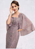 Amina Sheath/Column Square Neckline Knee-Length Chiffon Lace Mother of the Bride Dress With Sequins STK126P0014653