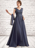 Jayla A-Line V-neck Floor-Length Chiffon Lace Mother of the Bride Dress With Beading Sequins STK126P0014657