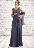 Jayla A-Line V-neck Floor-Length Chiffon Lace Mother of the Bride Dress With Beading Sequins STK126P0014657