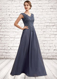 Jayla A-Line V-neck Floor-Length Chiffon Lace Mother of the Bride Dress With Beading Sequins STK126P0014657