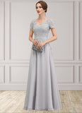 Christina A-line V-Neck Floor-Length Chiffon Lace Mother of the Bride Dress With Sequins STK126P0014658