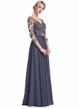 Eden A-Line V-neck Floor-Length Chiffon Lace Mother of the Bride Dress STK126P0014659